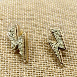 Gold Druzy Quartz Stone Lightening Bolt Earrings